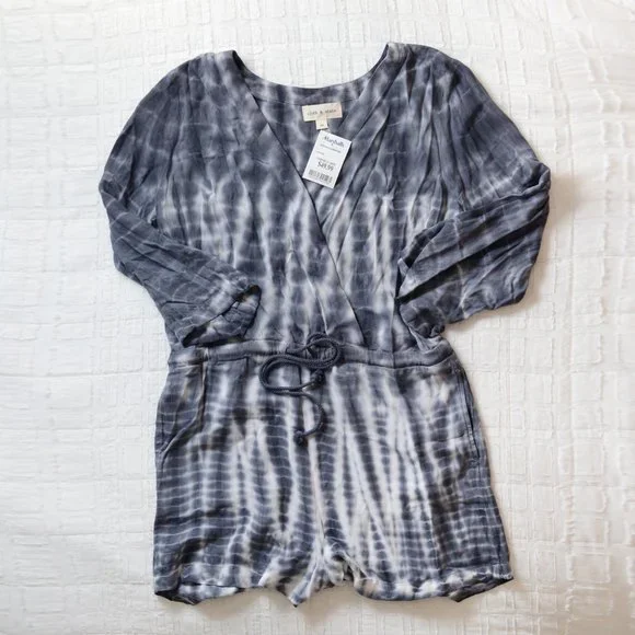 NEW Cloth & Stone Tie-Dyed Blue White Romper Medium - Picture 2 of 7